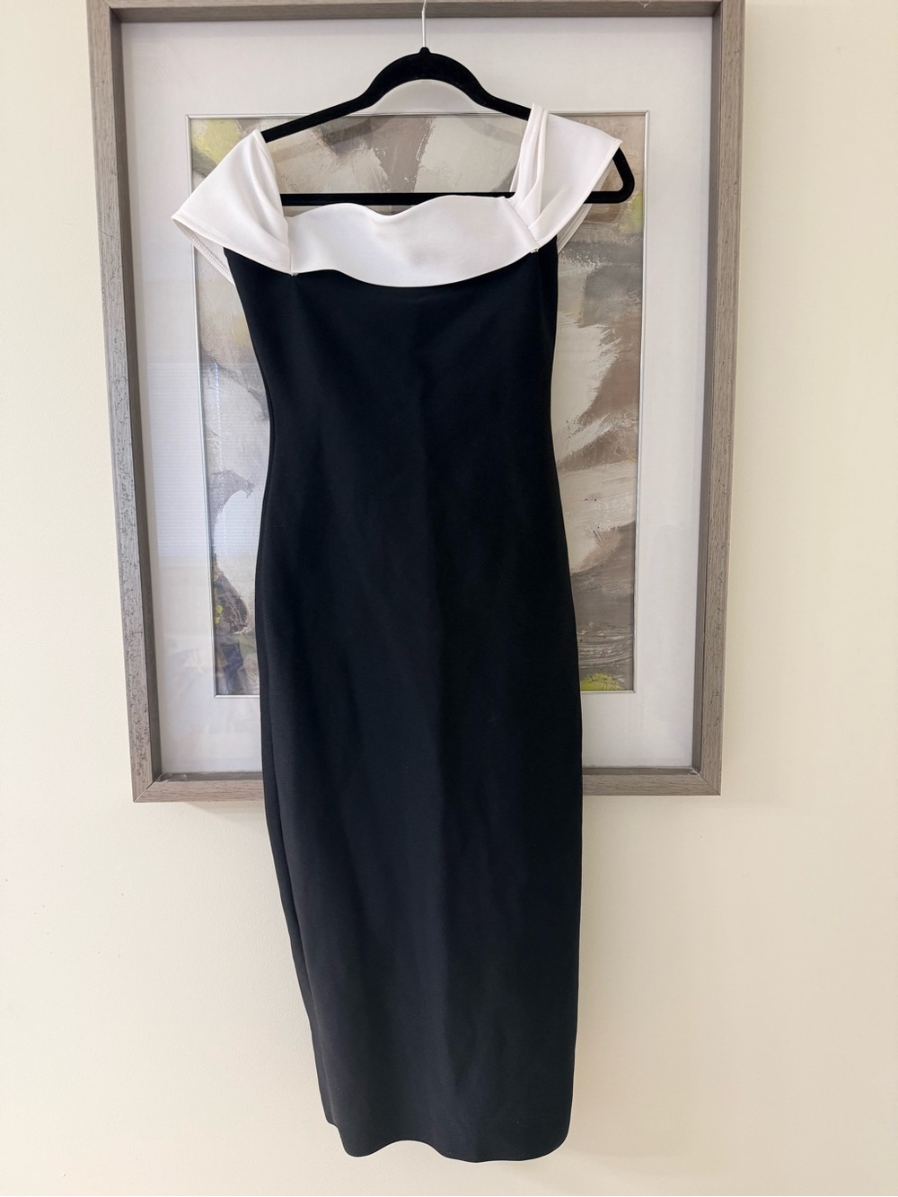 Fashion Nova Black Midi Dress with White Foldover Neckline